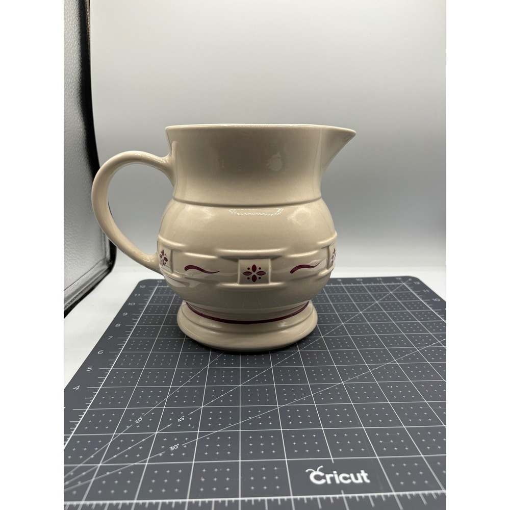 Longaberger Pottery Traditions Heritage Red Pitcher Ivory Stoneware 64 oz USA